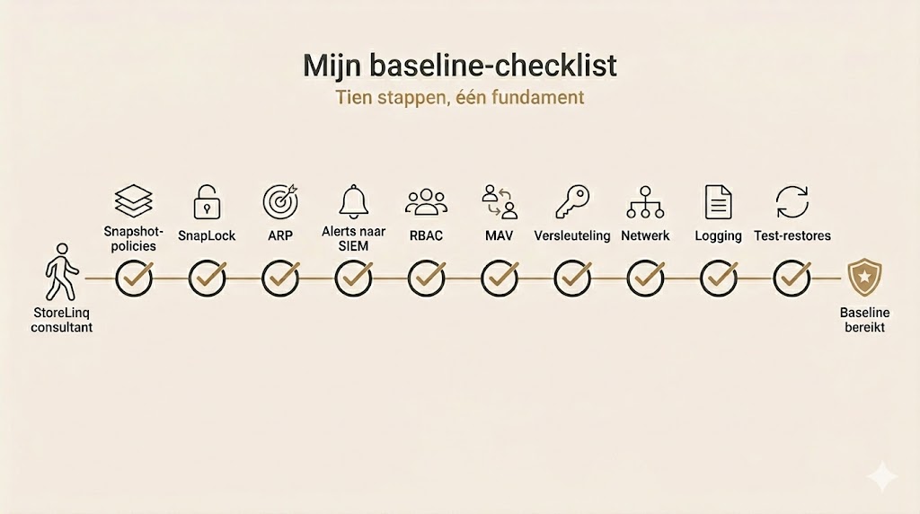 Dit is de lijst die ik letterlijk op papier meeneem naar een eerste klantgesprek. Tien punten, tien vragen, tien gesprekken. Aan het eind weten we beide waar we staan.